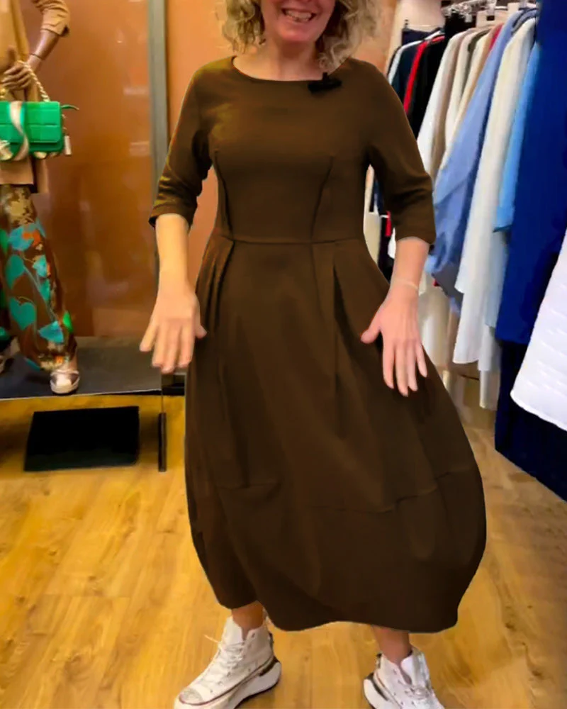 Round Neck 2/3 Sleeve Dress - Image 33