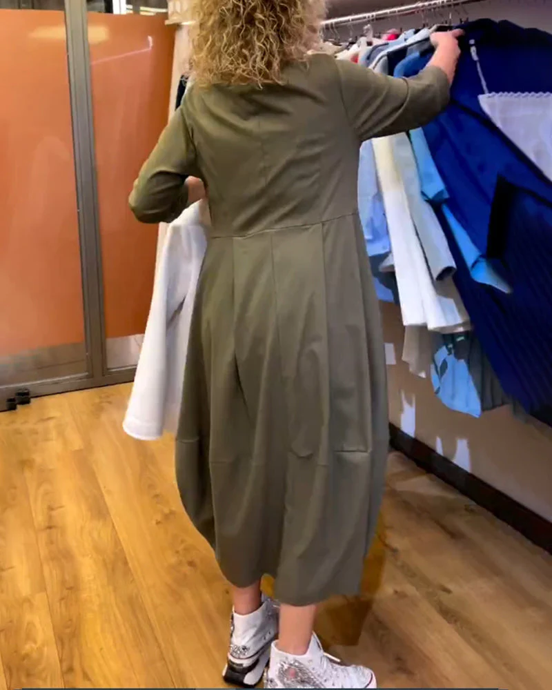 Round Neck 2/3 Sleeve Dress - Image 38