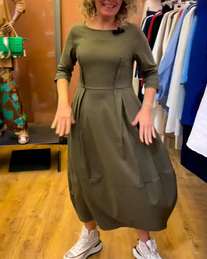 Round Neck 2/3 Sleeve Dress - Image 4