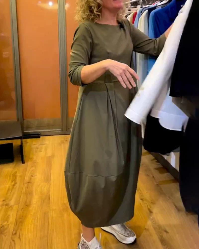 Round Neck 2/3 Sleeve Dress - Image 40