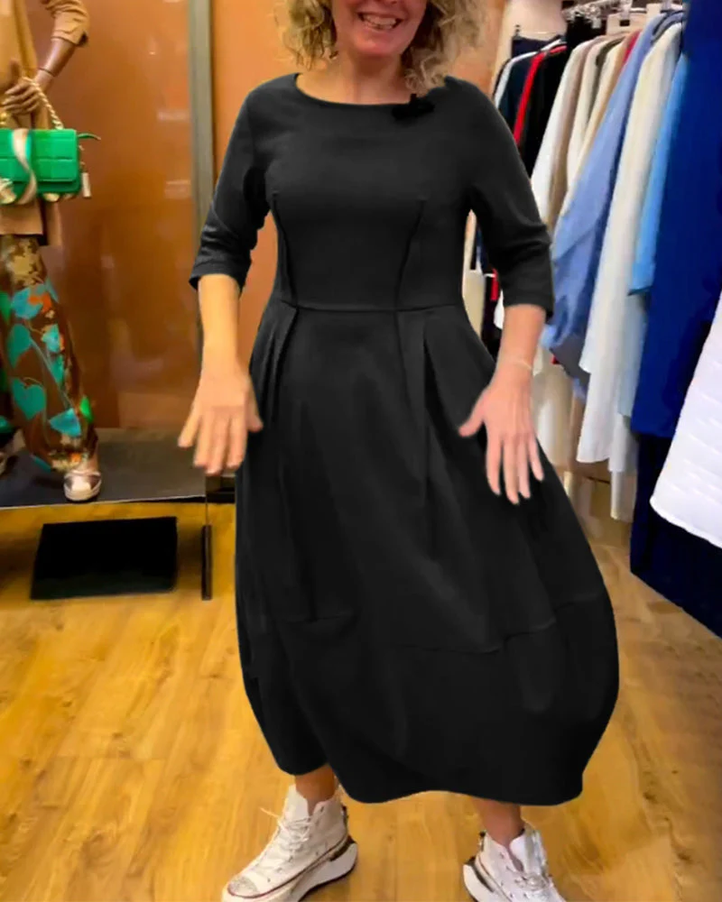Round Neck 2/3 Sleeve Dress - Image 44