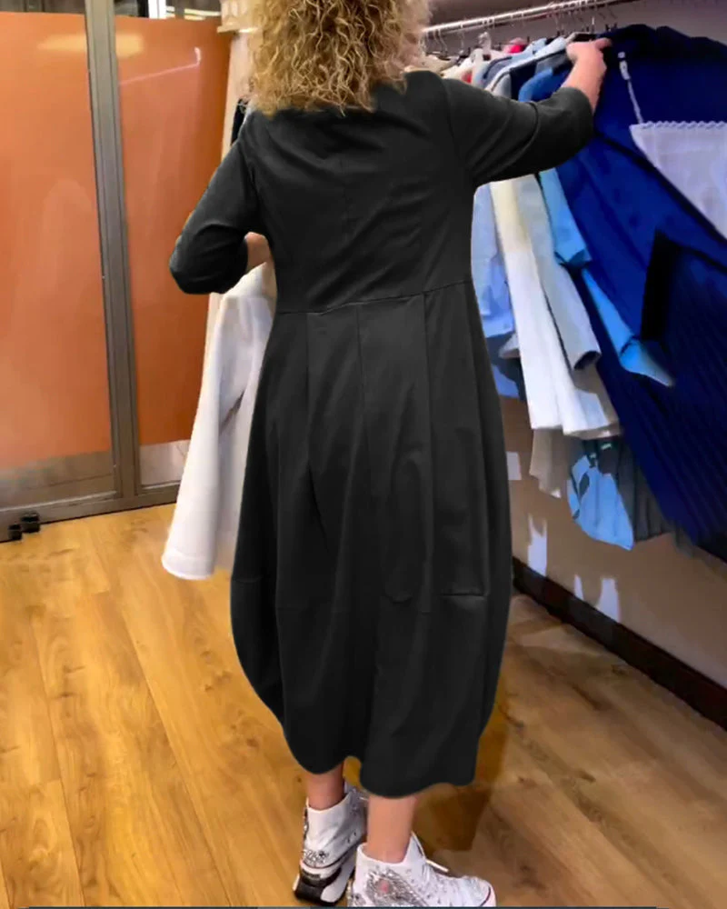 Round Neck 2/3 Sleeve Dress - Image 45
