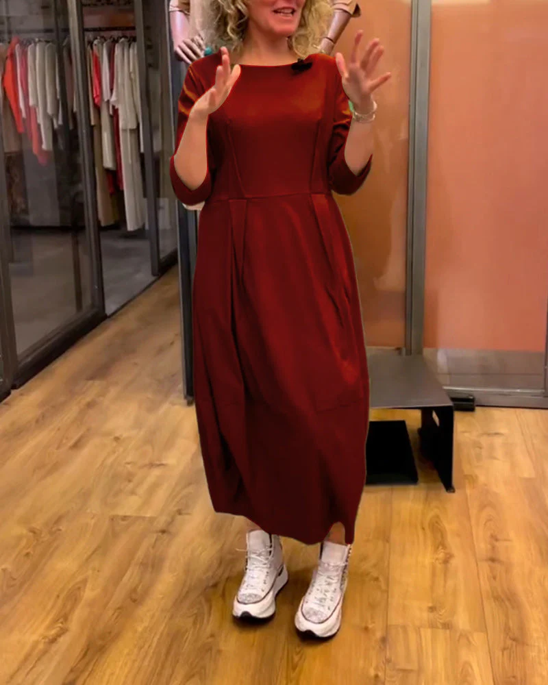 Round Neck 2/3 Sleeve Dress - Image 46
