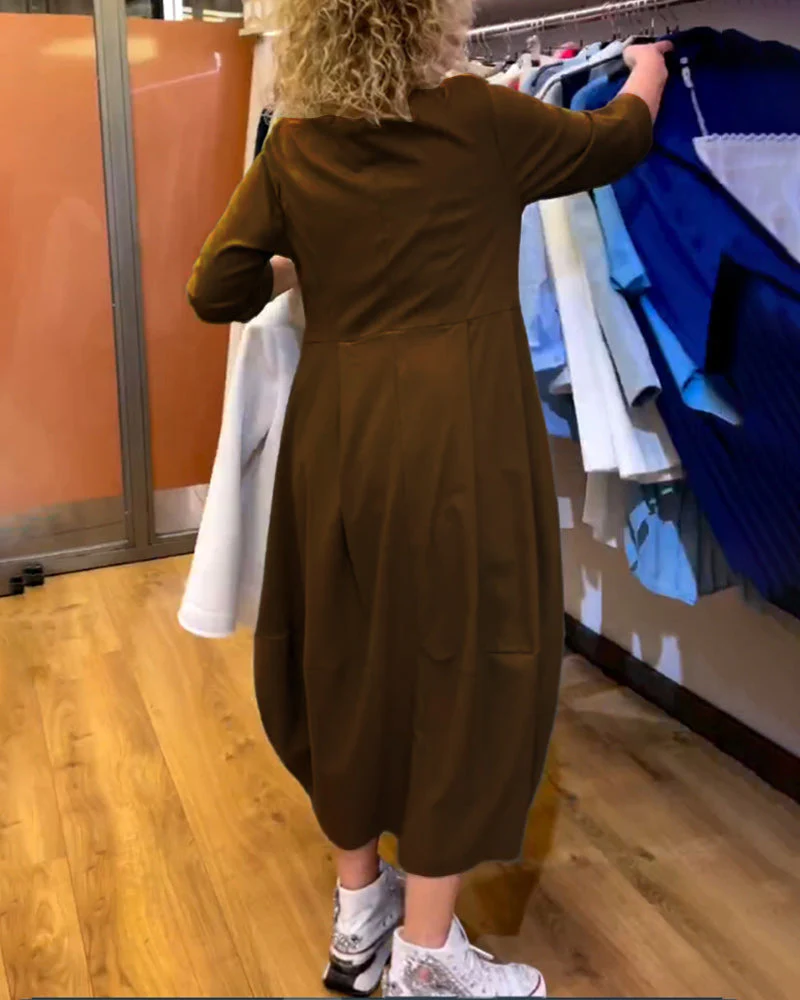 Round Neck 2/3 Sleeve Dress - Image 50