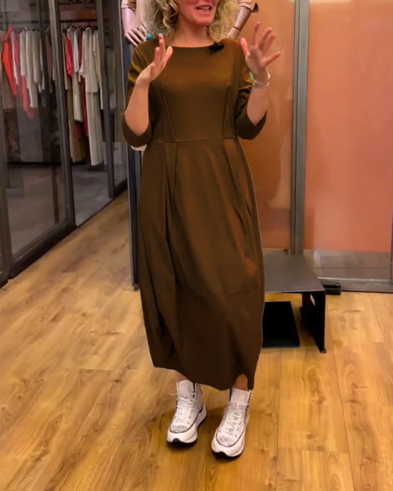 Round Neck 2/3 Sleeve Dress - Image 51