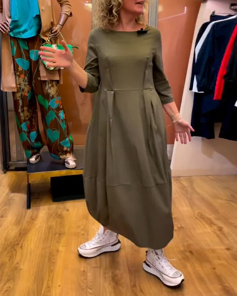 Round Neck 2/3 Sleeve Dress - Image 6