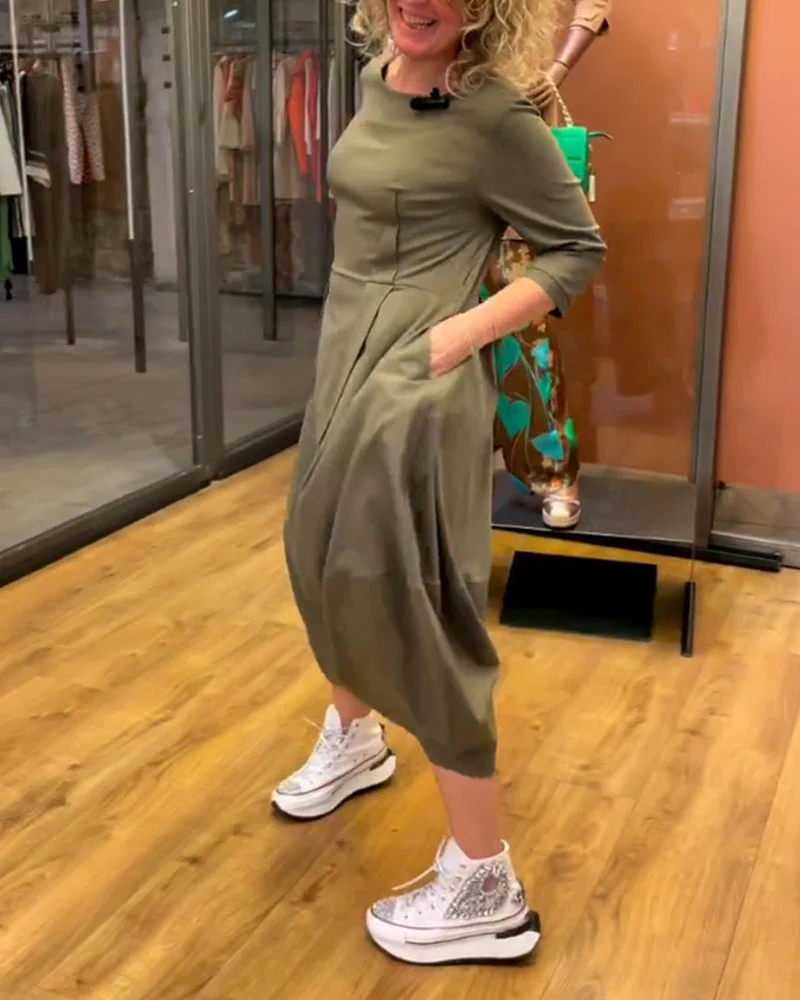 Round Neck 2/3 Sleeve Dress - Image 8