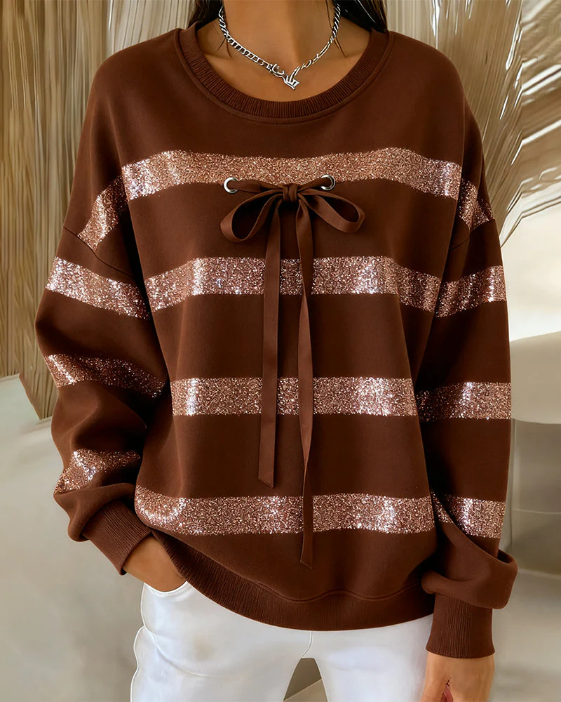 Round Neck Bow Casual Sweatshirt - Image 2