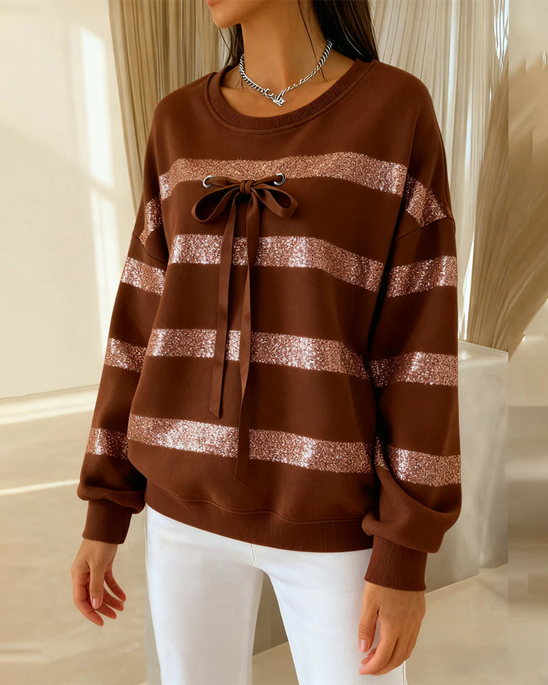 Round Neck Bow Casual Sweatshirt - Image 6