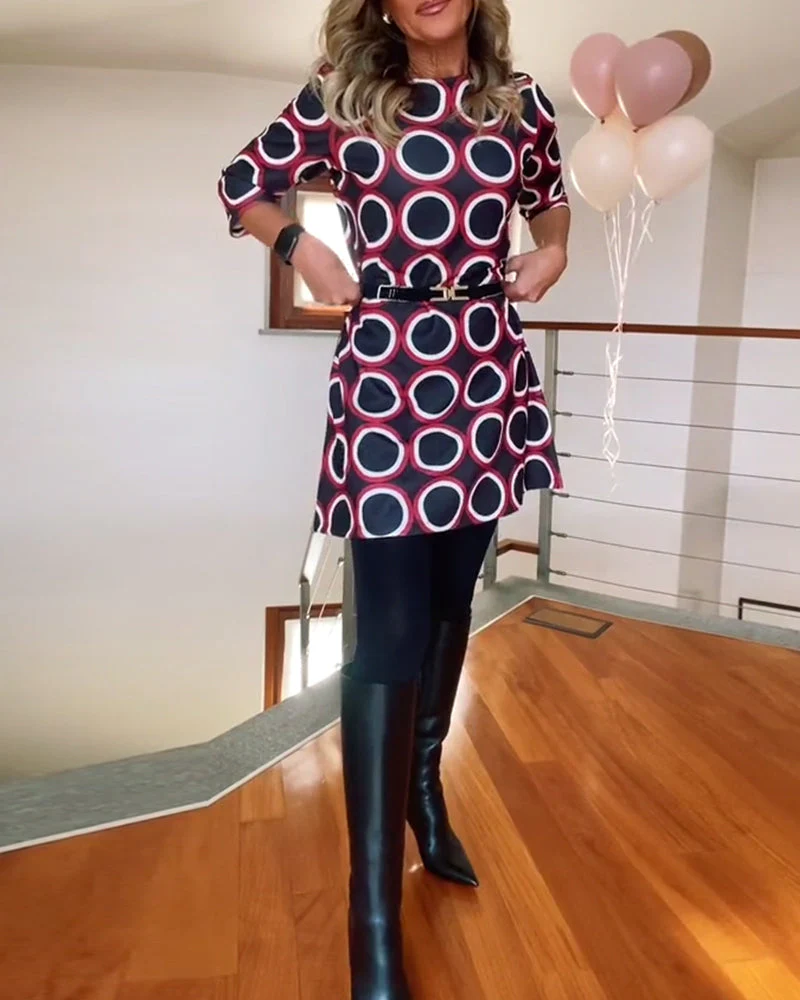Round neck circle print casual dress - Image 19