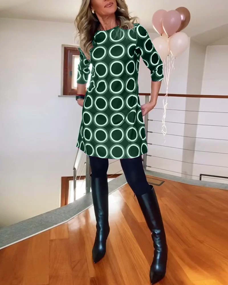 Round neck circle print casual dress - Image 39