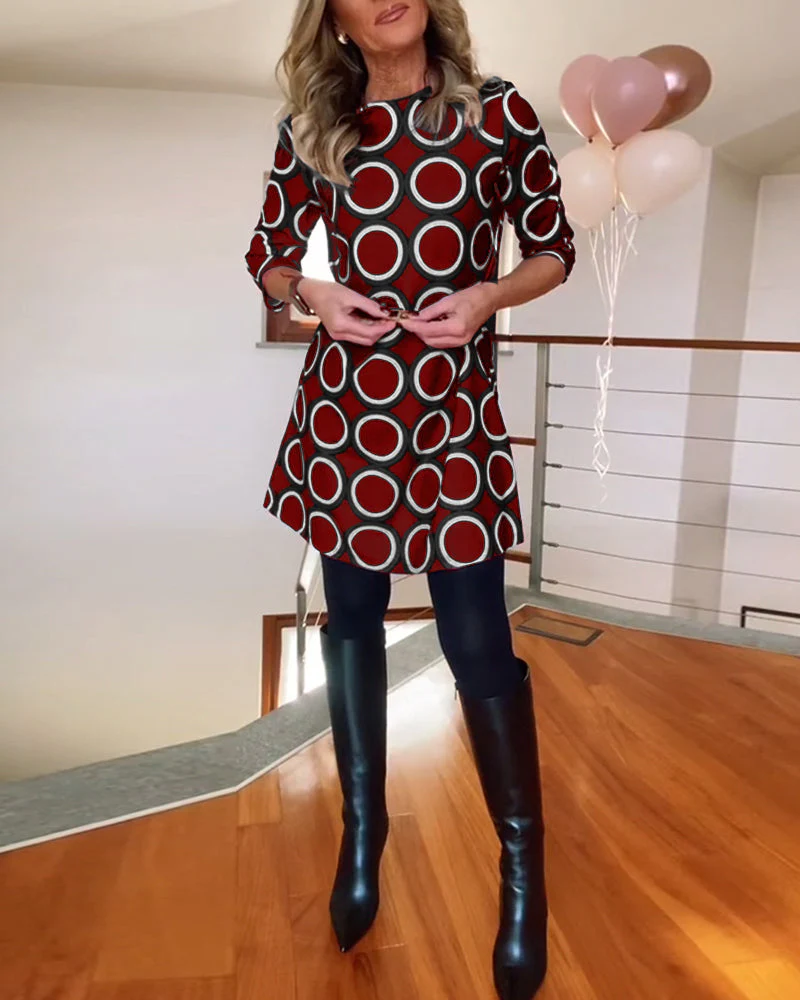 Round neck circle print casual dress - Image 41