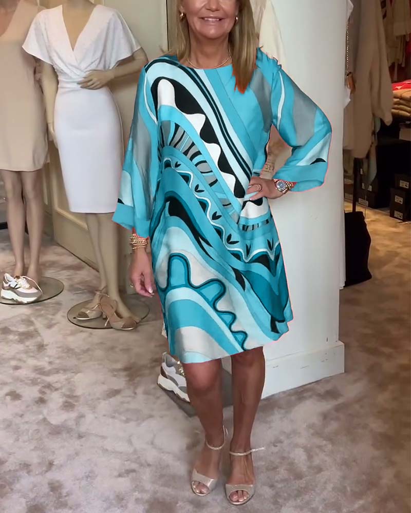 Round neck fashionable printed midi dress - Image 12