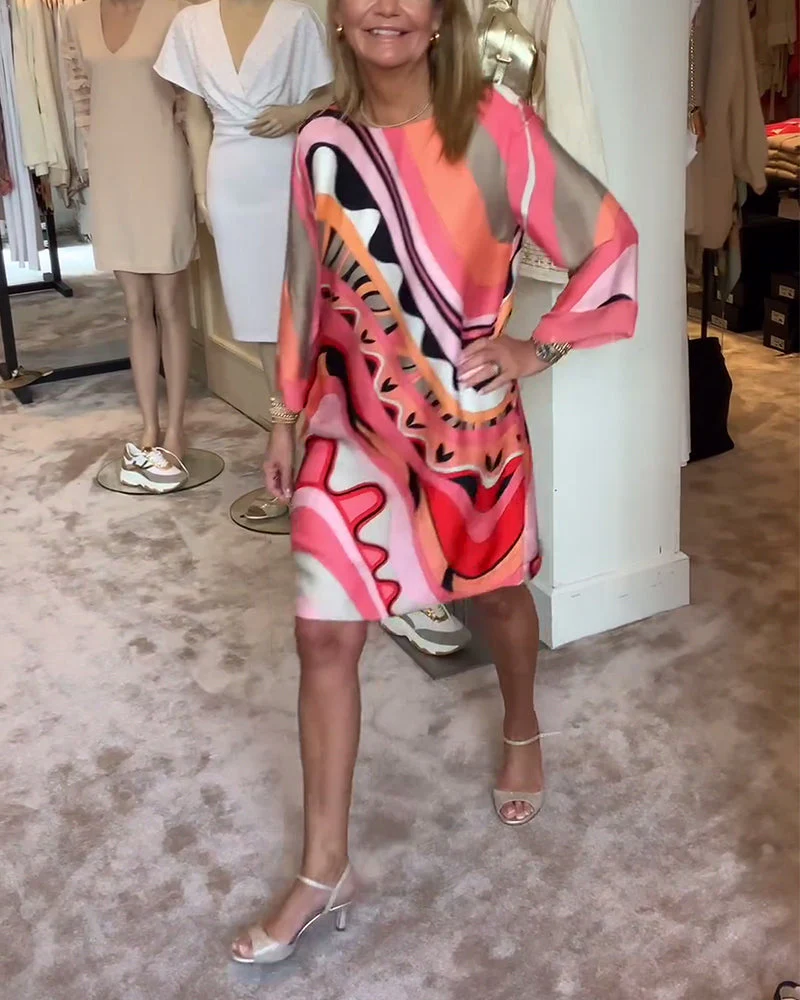 Round neck fashionable printed midi dress - Image 18