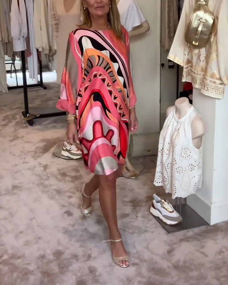 Round neck fashionable printed midi dress - Image 19