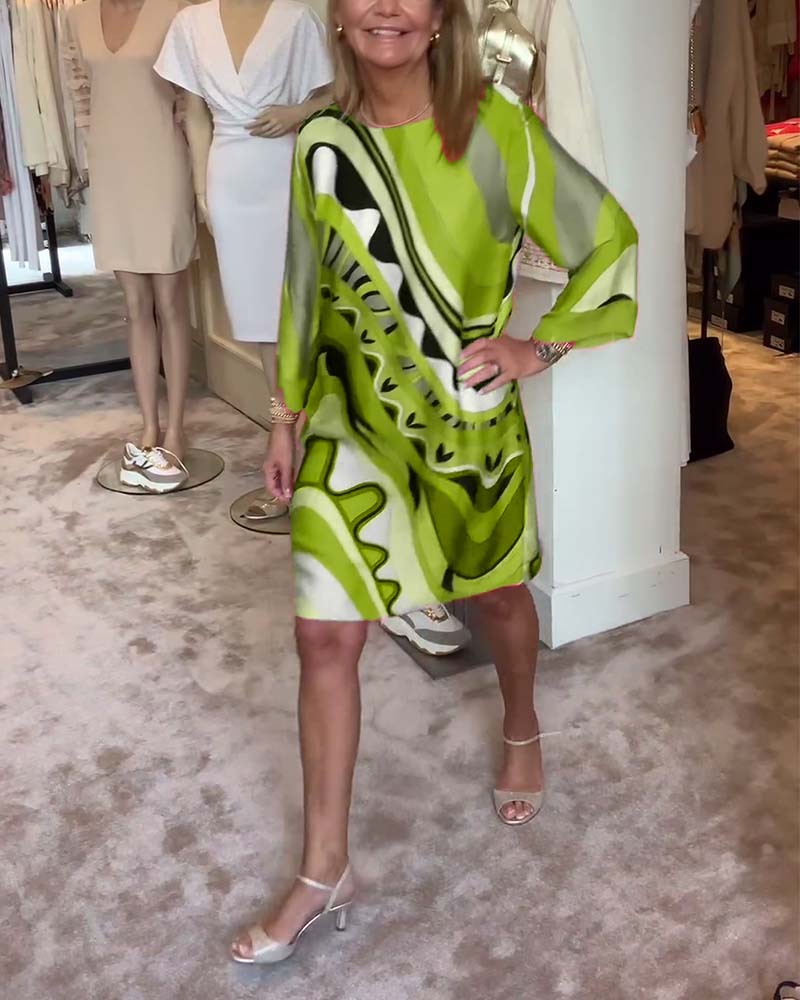 Round neck fashionable printed midi dress - Image 23