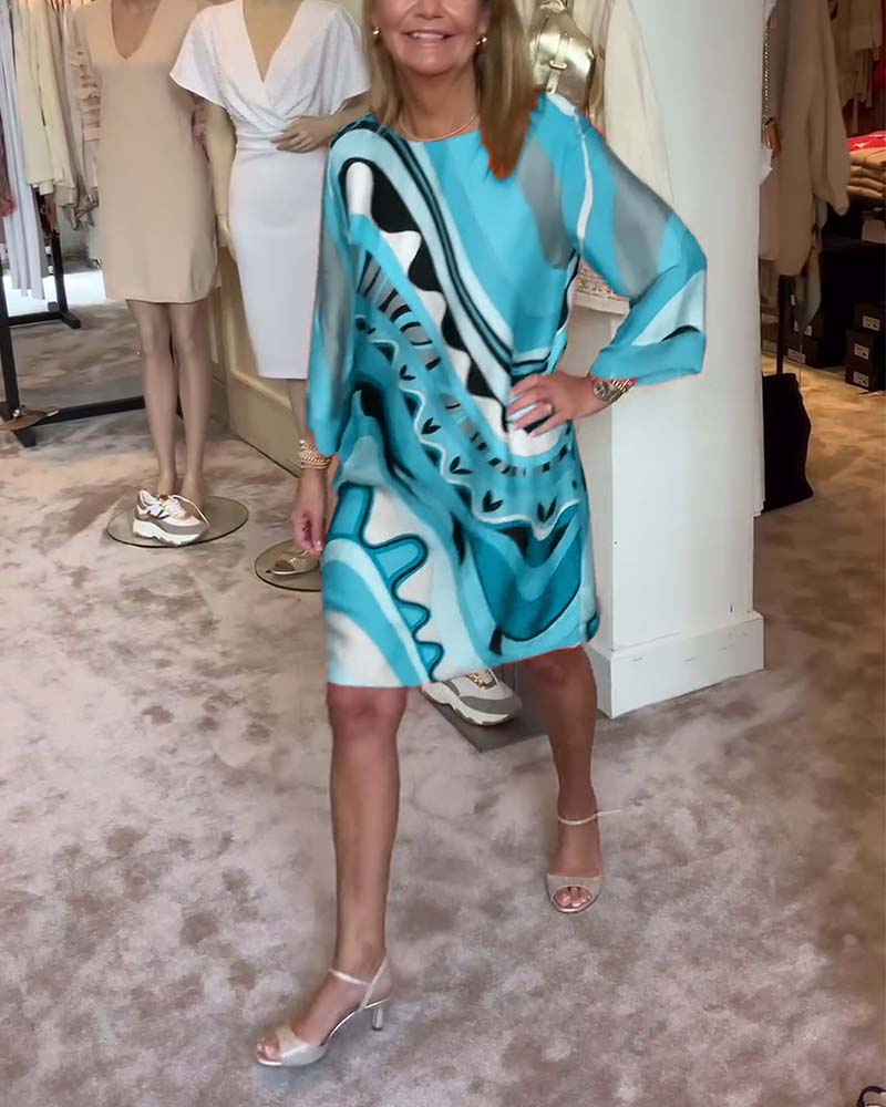 Round neck fashionable printed midi dress - Image 39