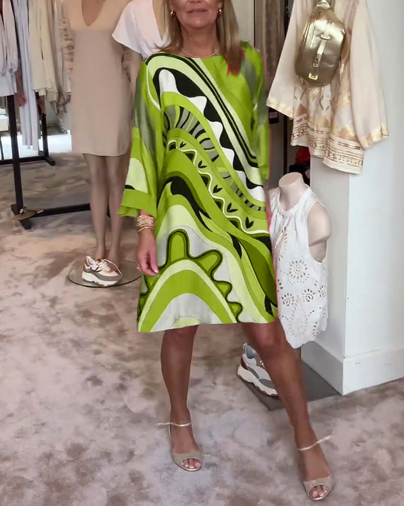 Round neck fashionable printed midi dress - Image 7