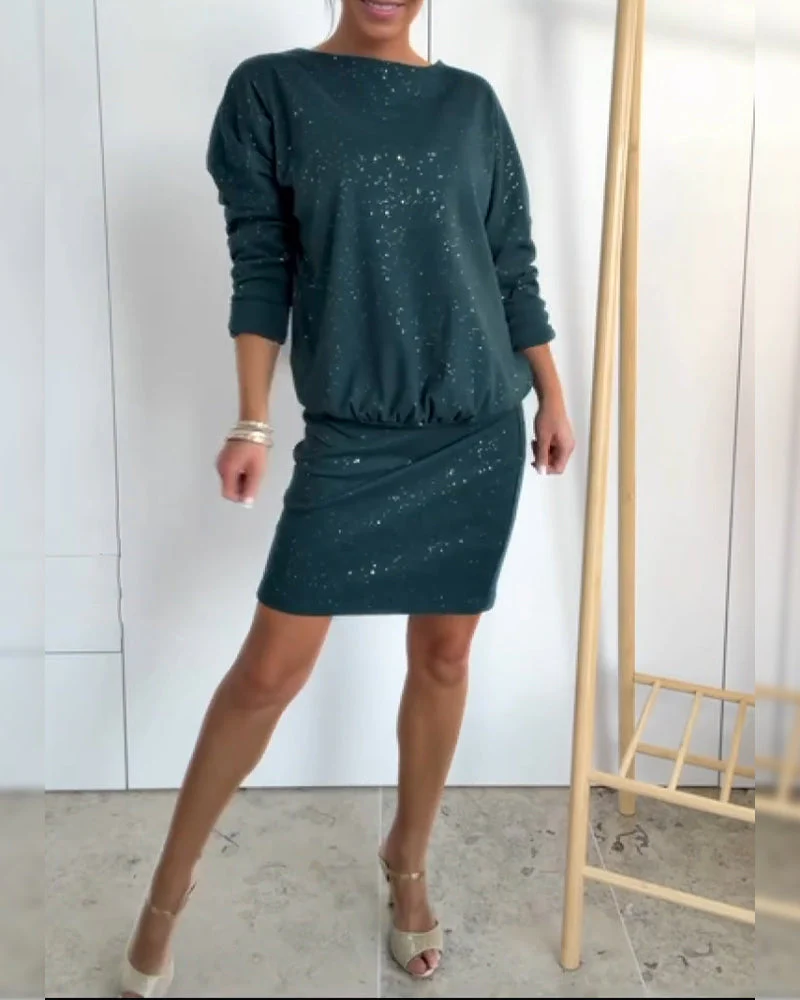 Round Neck Fine Glitter Fashion Dress - Image 13