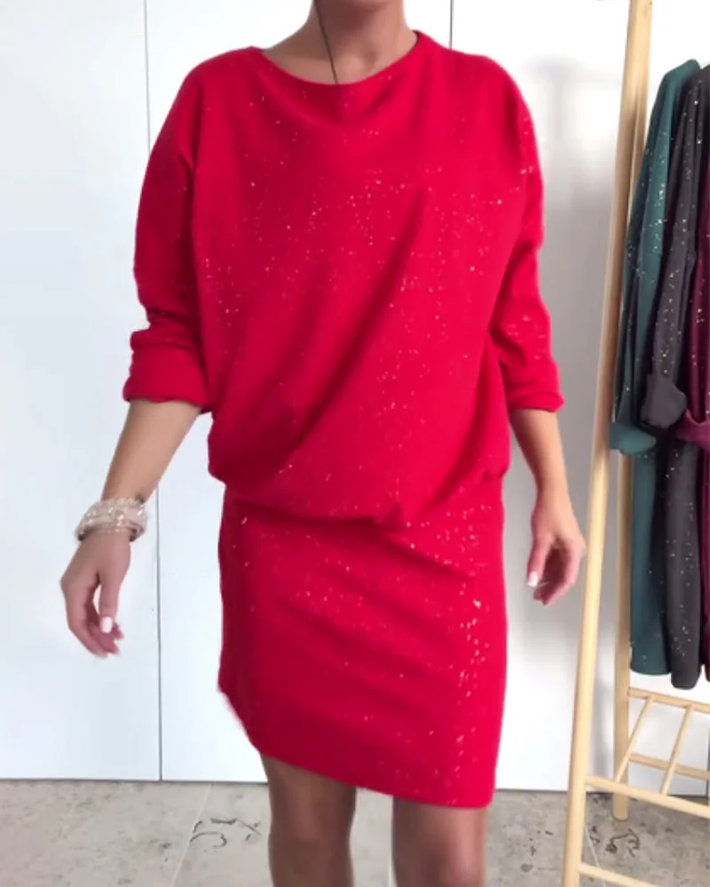 Round Neck Fine Glitter Fashion Dress - Image 2
