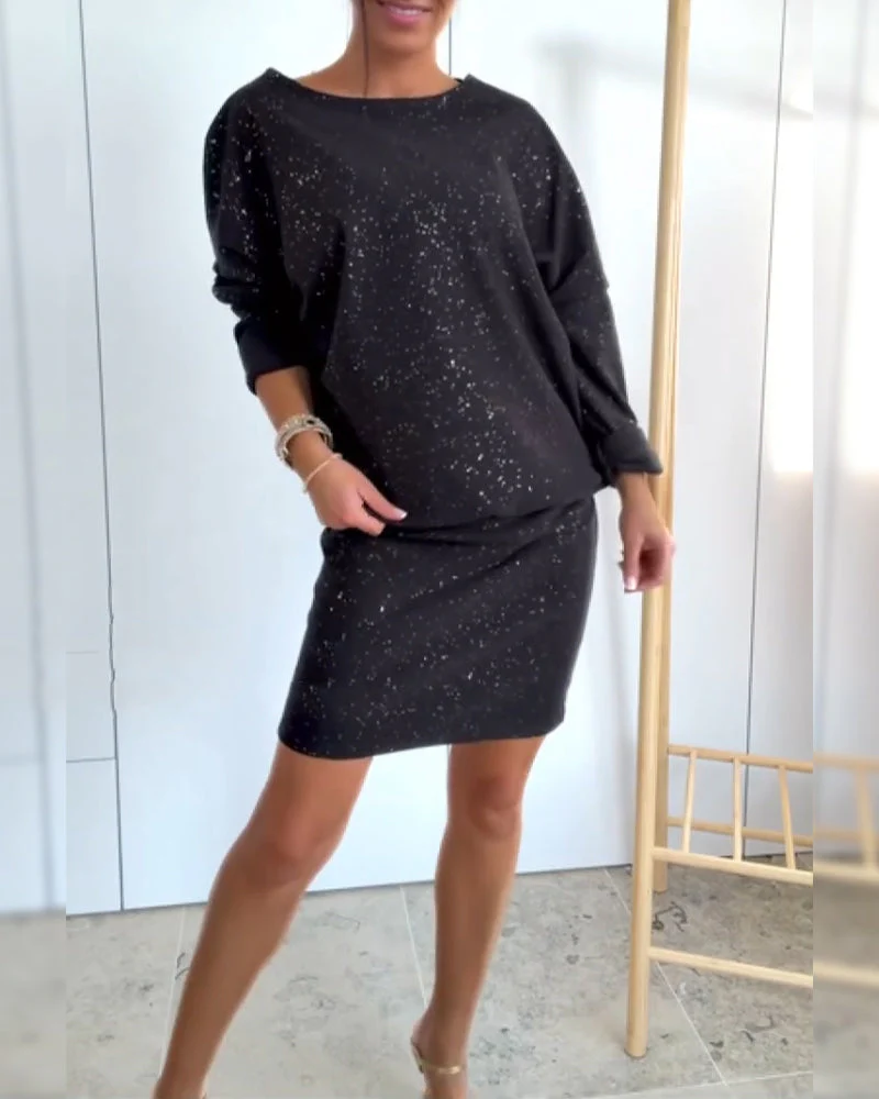 Round Neck Fine Glitter Fashion Dress - Image 36