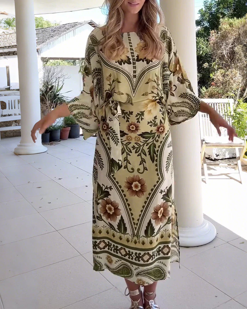 Round Neck Floral Print Dress - Image 3