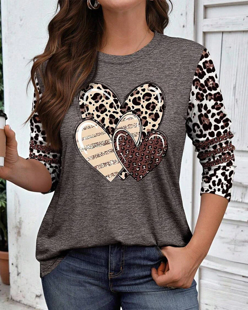 Round Neck Leopard Print Long-Sleeved Top - Image 2