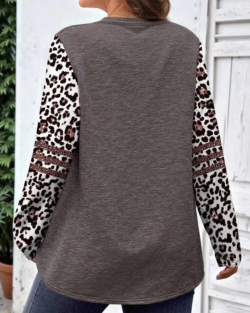 Round Neck Leopard Print Long-Sleeved Top - Image 3
