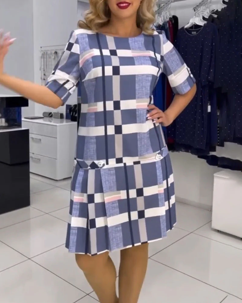 Round Neck Plaid Dress - Image 16