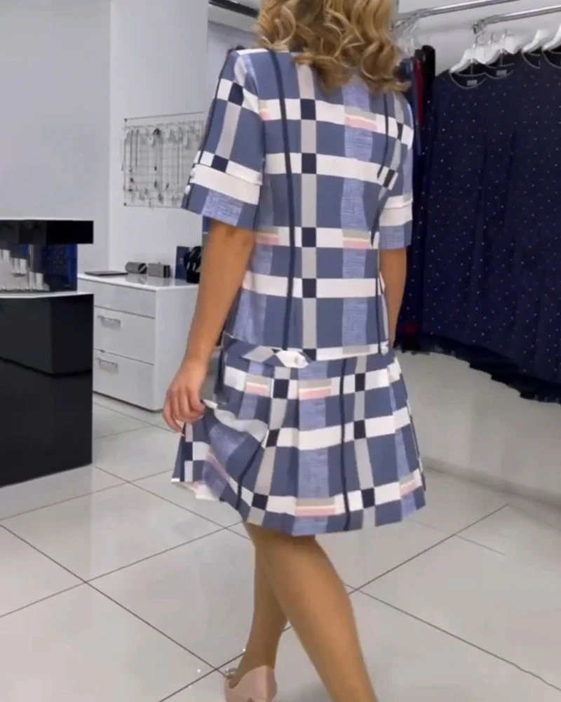 Round Neck Plaid Dress - Image 17
