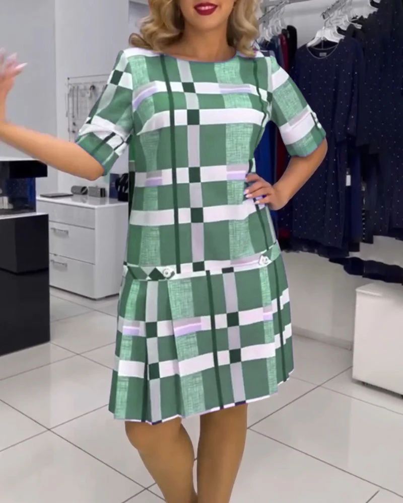 Round Neck Plaid Dress - Image 27