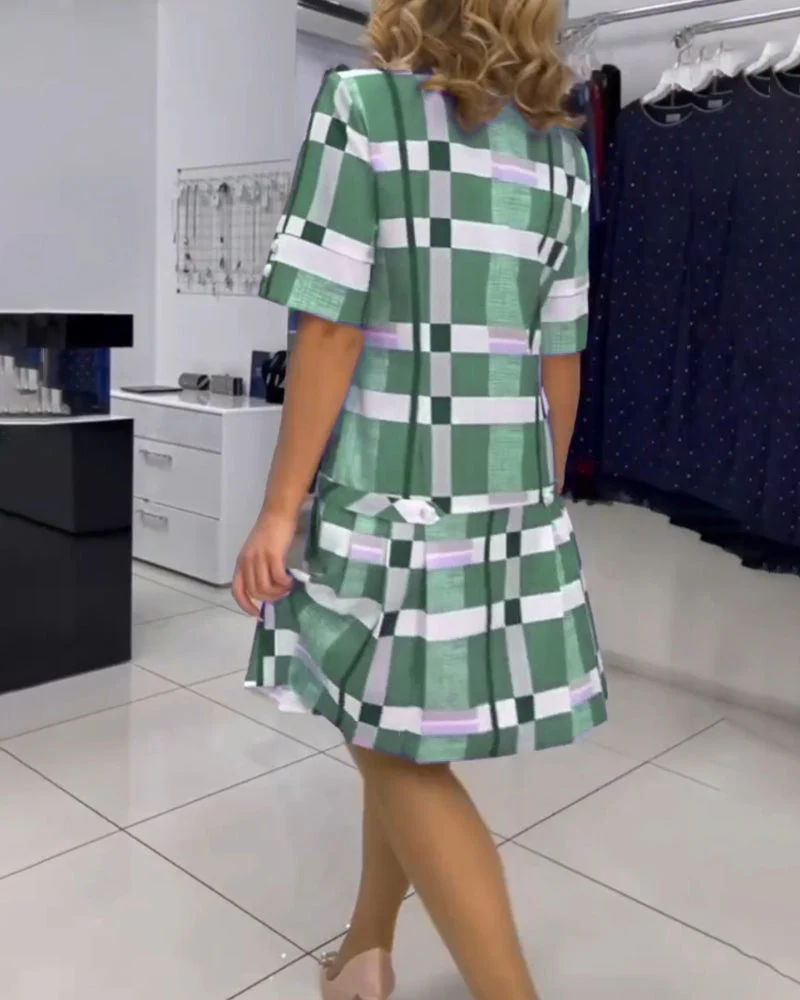 Round Neck Plaid Dress - Image 28