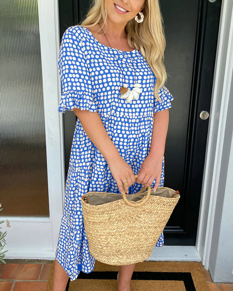 Round neck polka dot print midi dress - Image 10