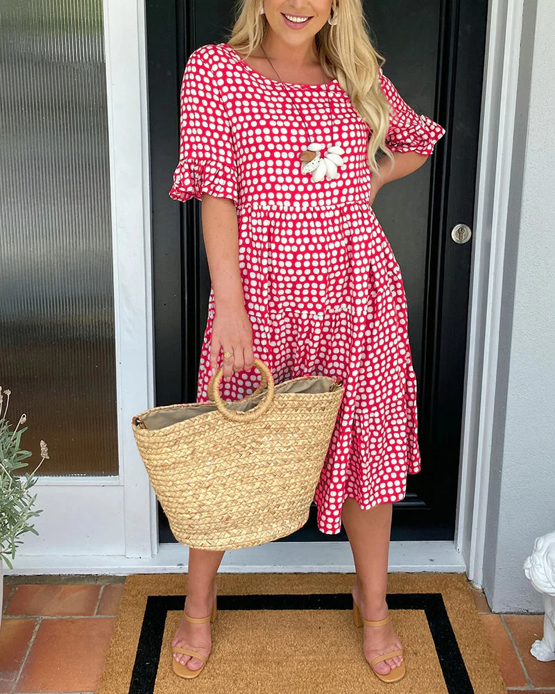 Round neck polka dot print midi dress - Image 19