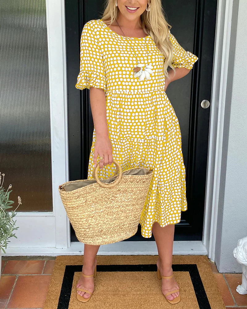 Round neck polka dot print midi dress - Image 26