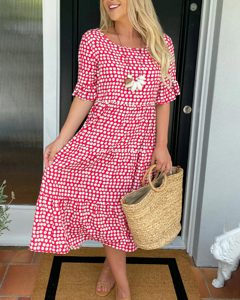 Round neck polka dot print midi dress - Image 47