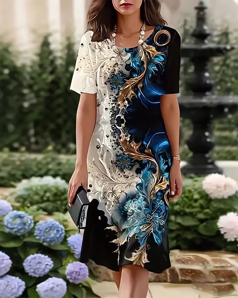 Round Neck Printed Straight Dress - Image 15