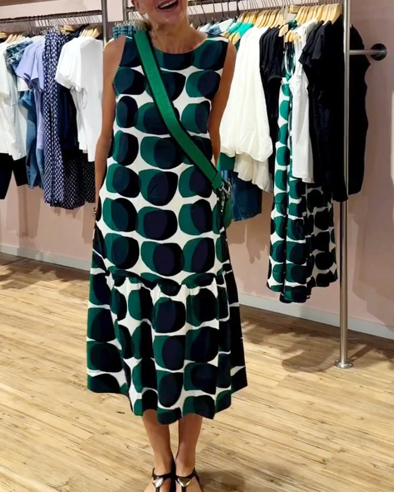 Round Neck Sleeveless Printed Dress - Image 6