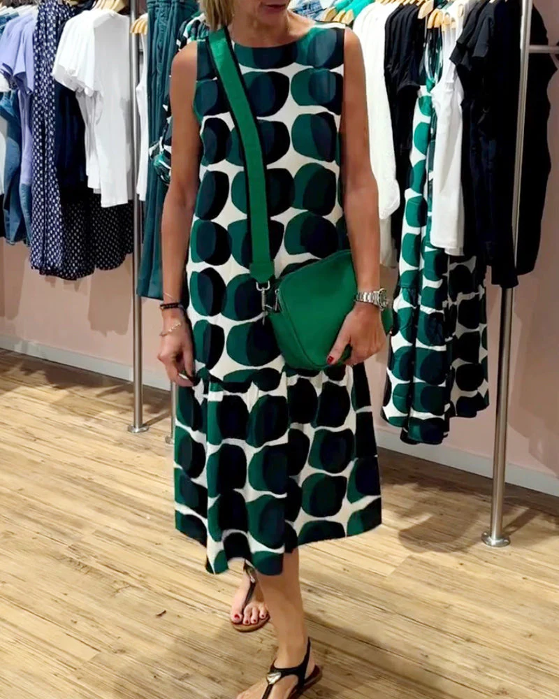 Round Neck Sleeveless Printed Dress - Image 7
