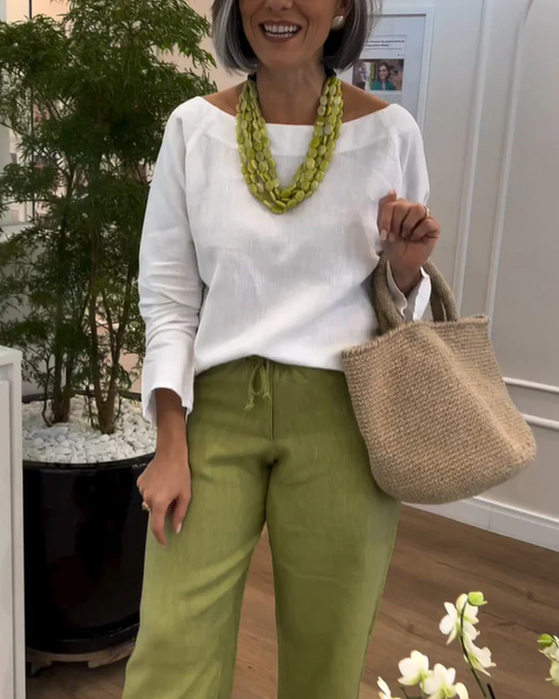 Round-neck Solid-color Long-sleeved Simple Top - Image 3
