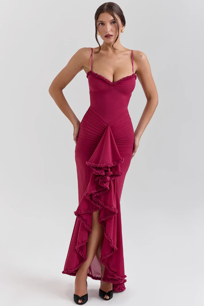 Ruched Ruffle Dovetail Party Dress - Image 22