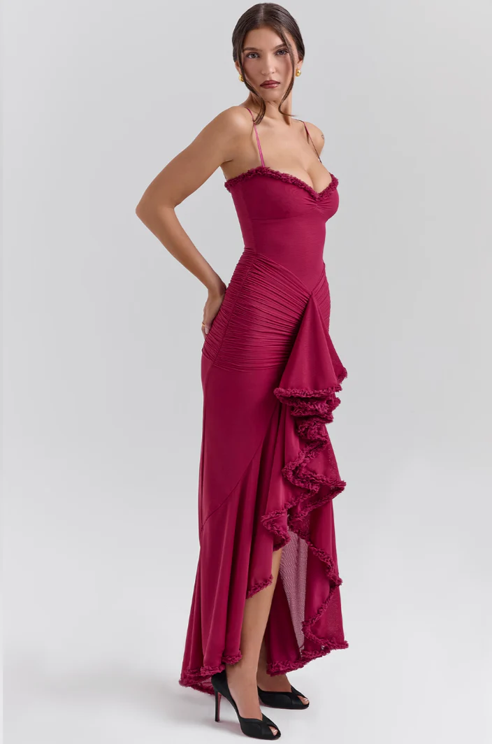 Ruched Ruffle Dovetail Party Dress - Image 8