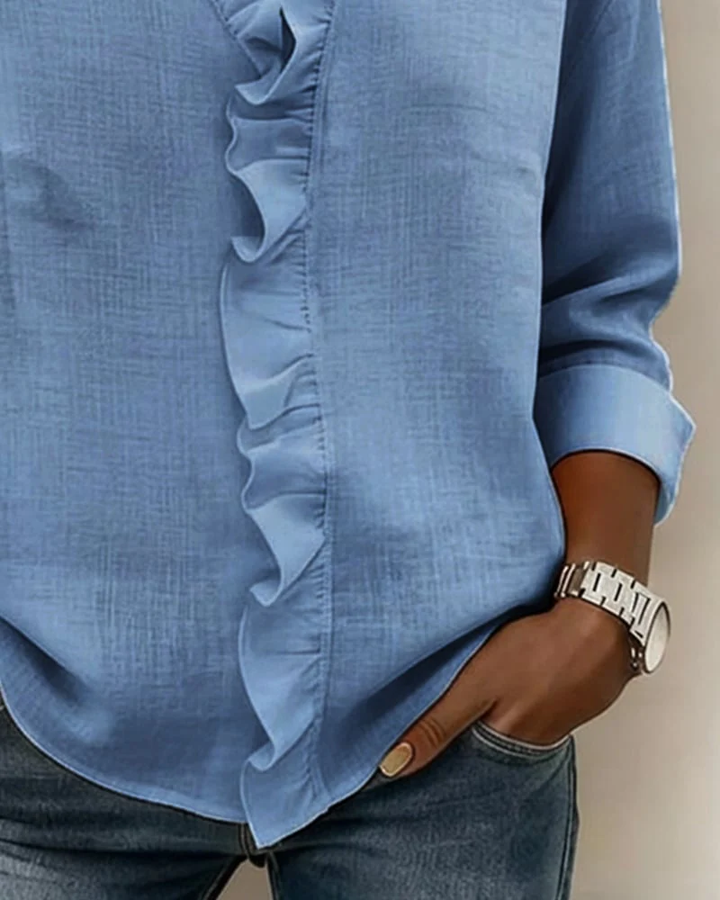 Ruffle V-Neck Long-Sleeve Blouse - Image 6