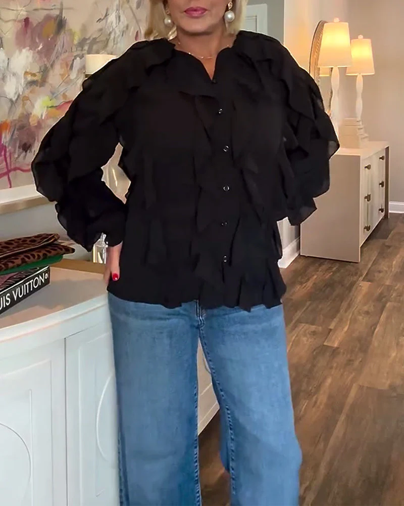 Ruffled Flowy Solid Color Shirt