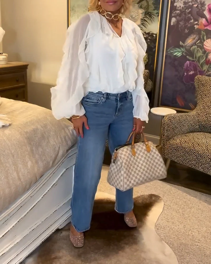 Ruffled Flowy Solid Color Shirt - Image 7