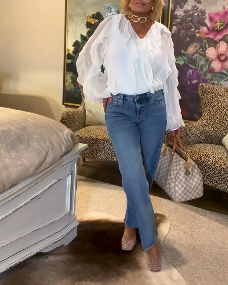 Ruffled Flowy Solid Color Shirt - Image 8