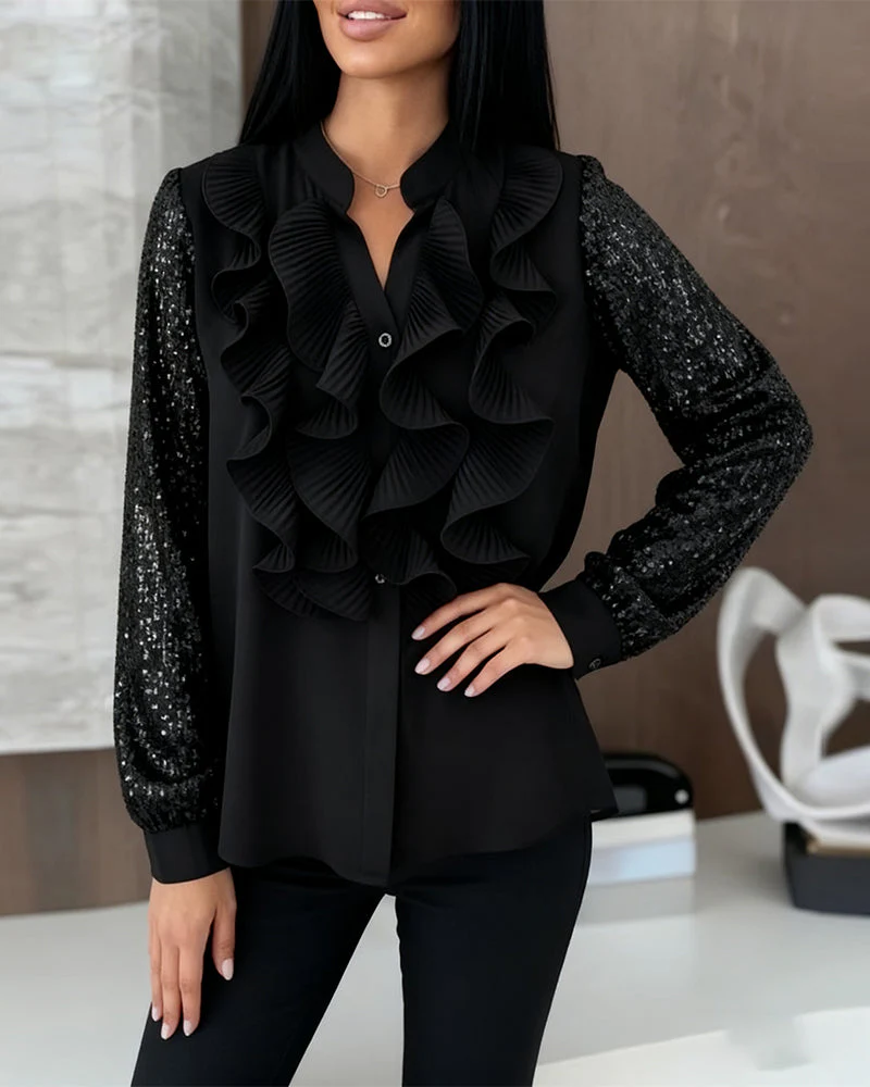 Ruffled Sequin Patchwork Stylish Blouse - Image 2