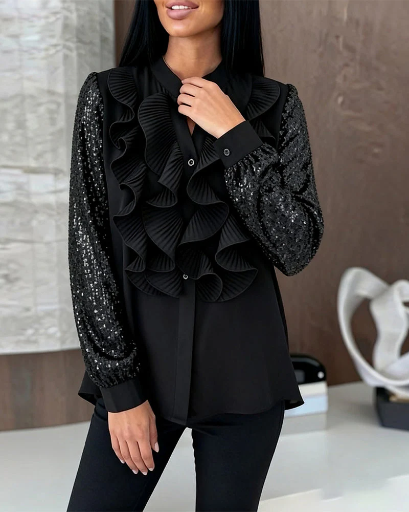 Ruffled Sequin Patchwork Stylish Blouse - Image 3