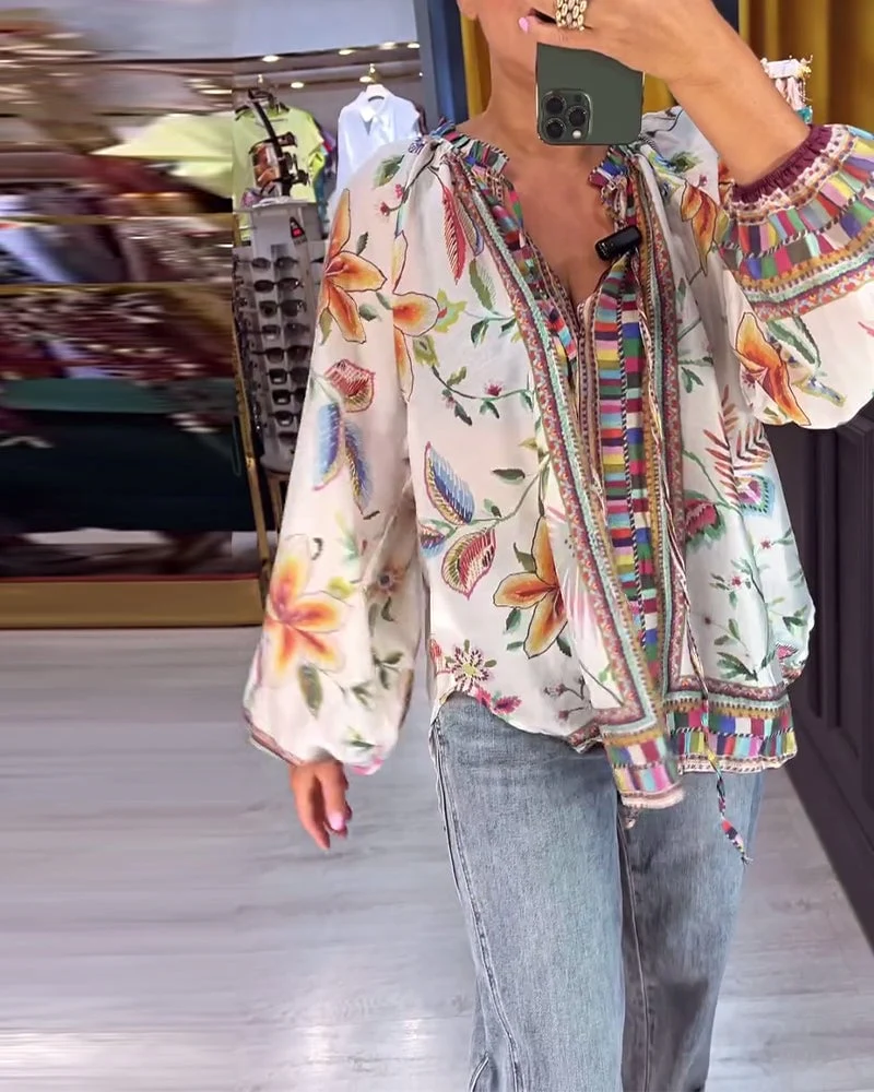 Sexy V-Neck Fashion Print Blouse - Image 7