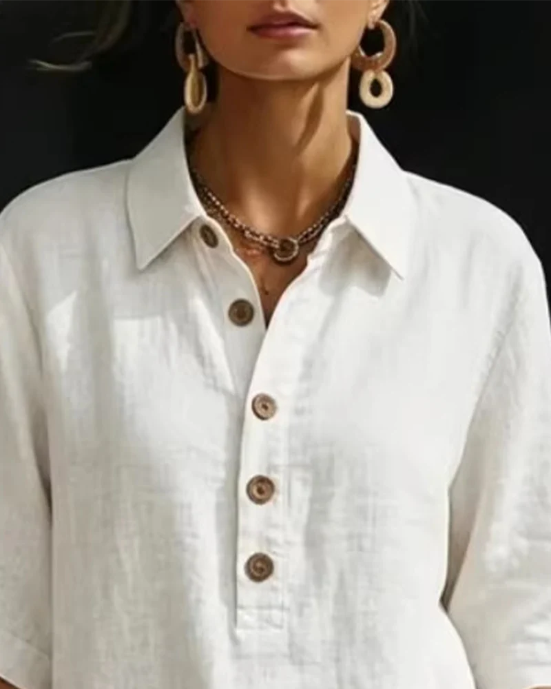 Shirt Collar Half-Placket Casual Two-Piece Set - Image 2